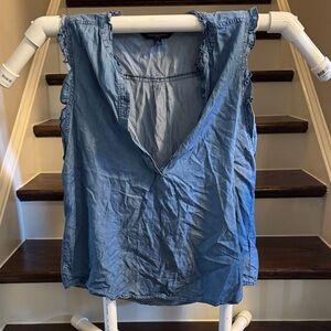 Sharagano Denim Blue Ruffled Blouse